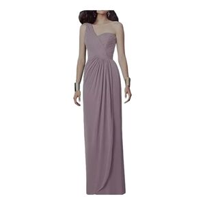 The Dessy Collection One Shoulder Draped Front Slit Maxi Dress Suede Rose Sz 4